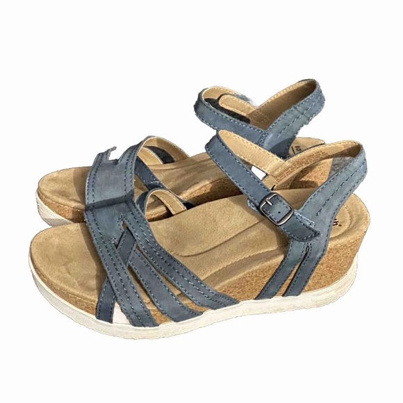 Earth Origins Womens‎ 8M Sandals with Strappy Platform Wedged Cork Sole Leather - Picture 1 of 11